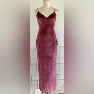 Lulu's Luxurious Stretch Velvet Dress  Deep Rose Mock Wrap Front NWT